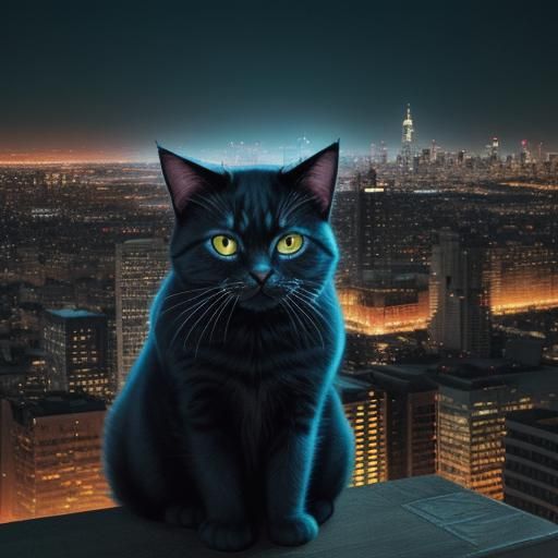 Cute Cat in Cityscape: Comic Book Style Art