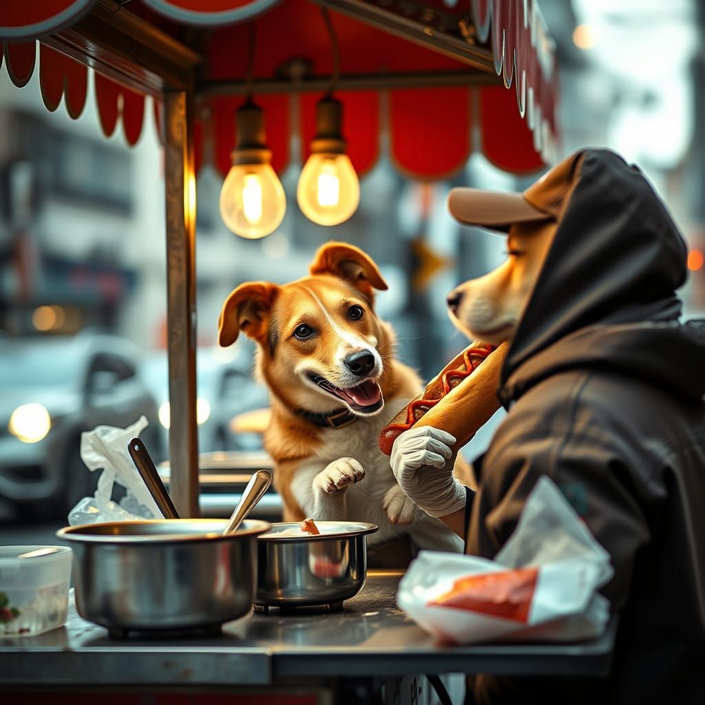 Street Food Stand in the City, a Surreal Scene