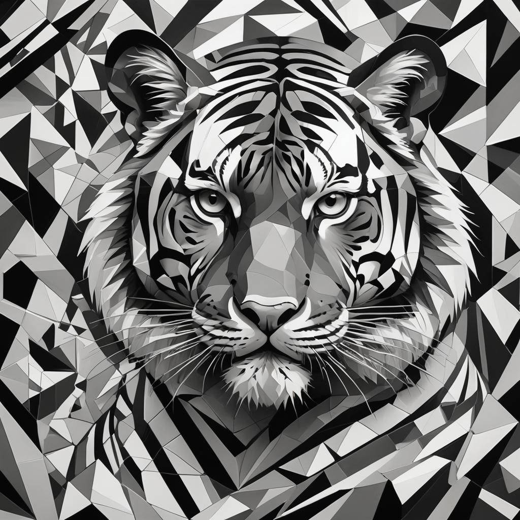 Breathtaking Black and White Cubist Tiger