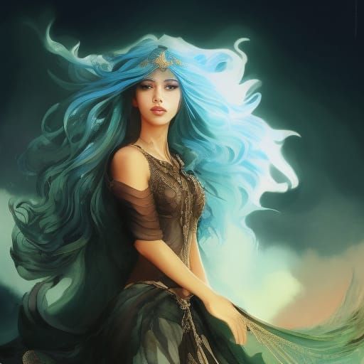 Striking Kurdish Girl Portrait in Watercolor Style