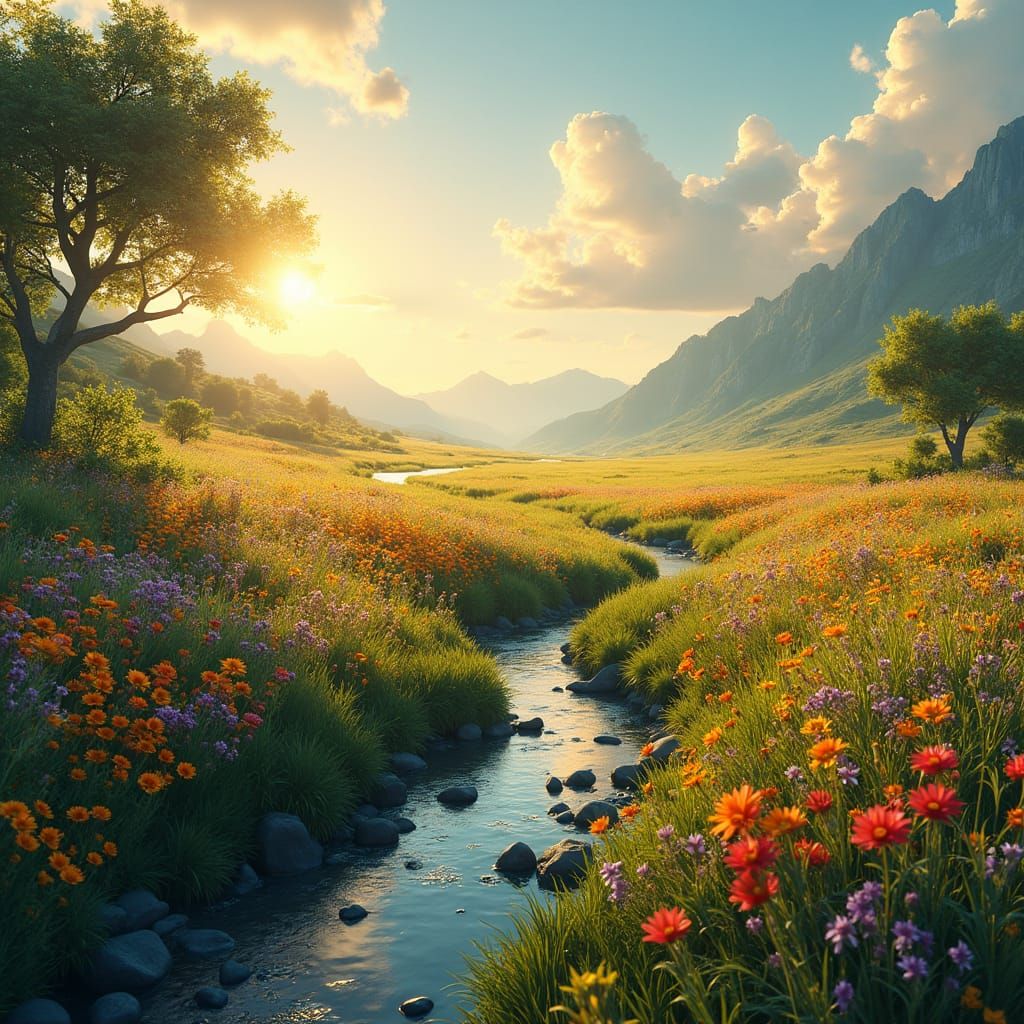 Sun-Kissed Wildflower Meadow in Fantasy Style