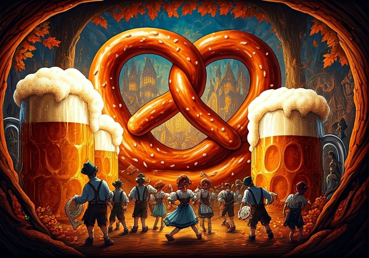 Oktoberfest Celebration with Surreal Pretzel Characters