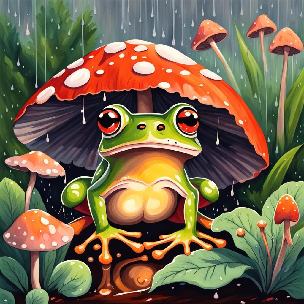 Charming Frog Finds Shelter: A Gouache Painting