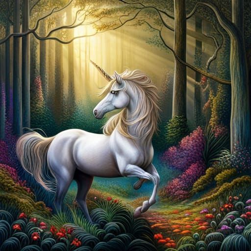 Unicorn in Forest: Dark Romanticism Masterpiece