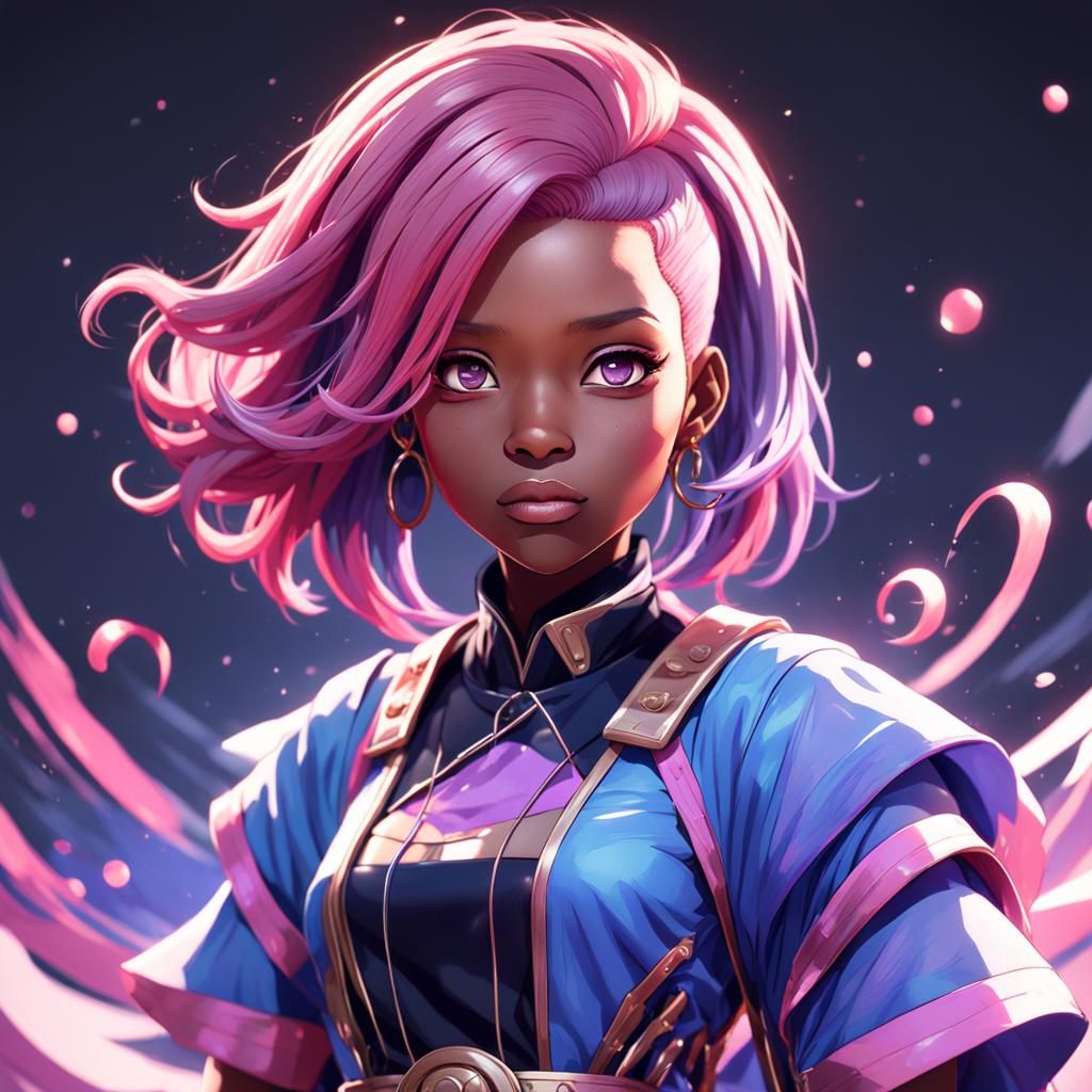 Stylish African American Woman in Anime Style