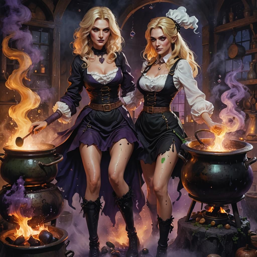 Mystical Witch Stirring Potion, Fantasy Concept Art