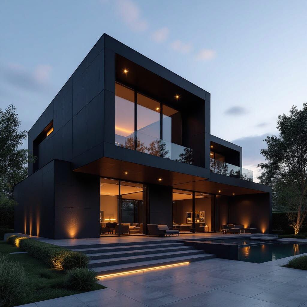 Ultra Modern Dark House with Geometric Lines