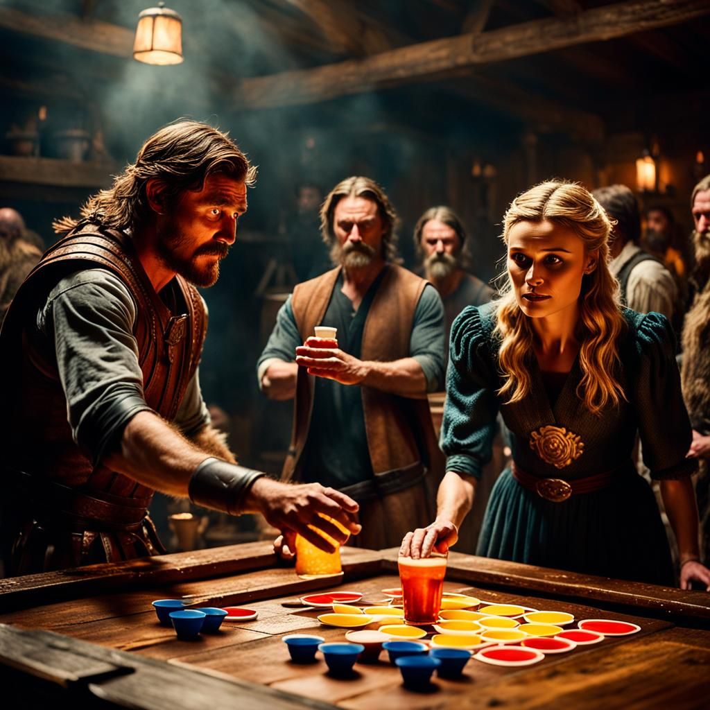 Pedro Pascal and Anna Paquin Play Beer Pong with Vikings