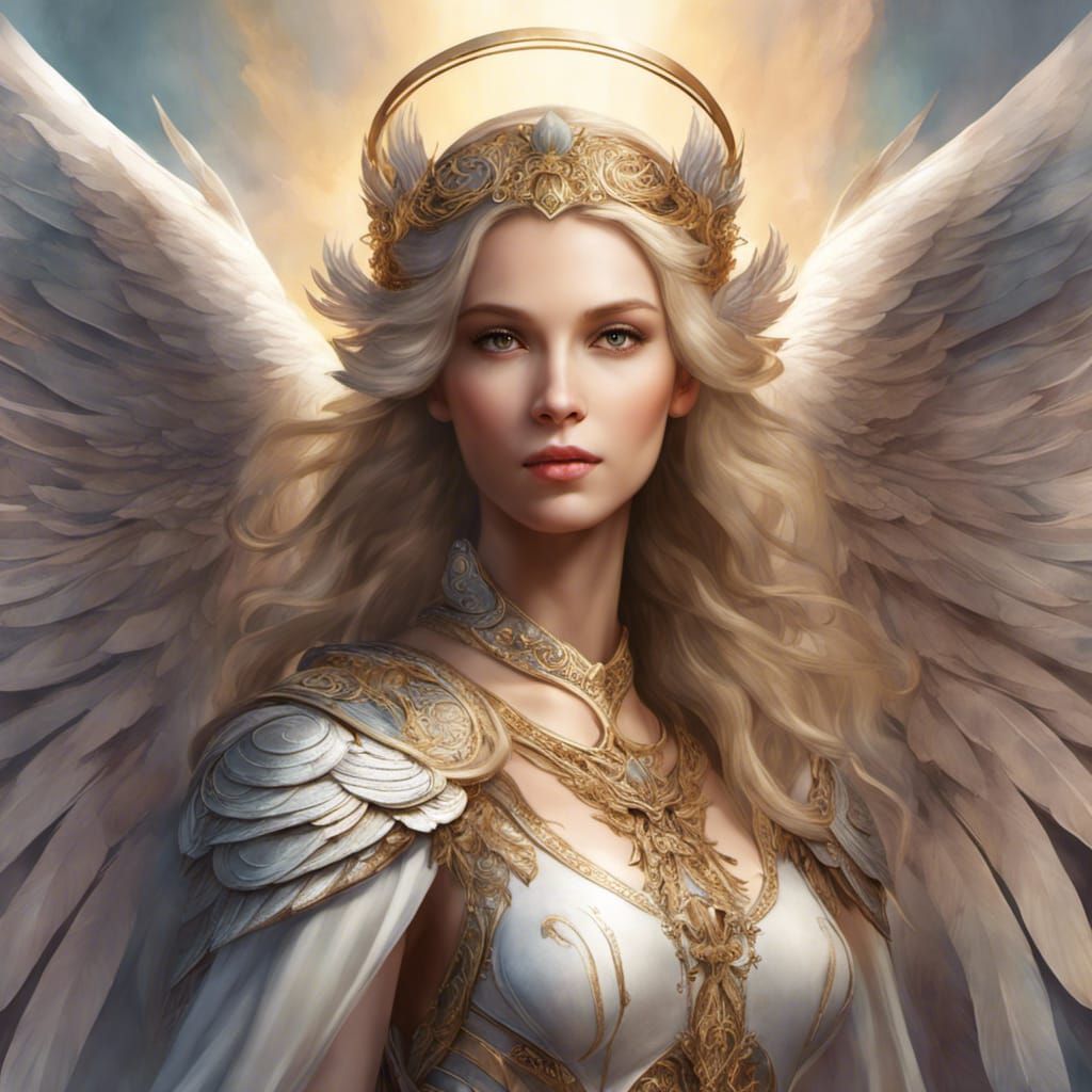 Archangel Woman Portrait in Watercolor Style