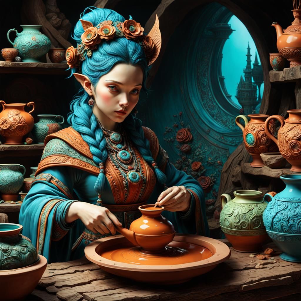 Eccentric Clay Pottery in Fantasycore Style