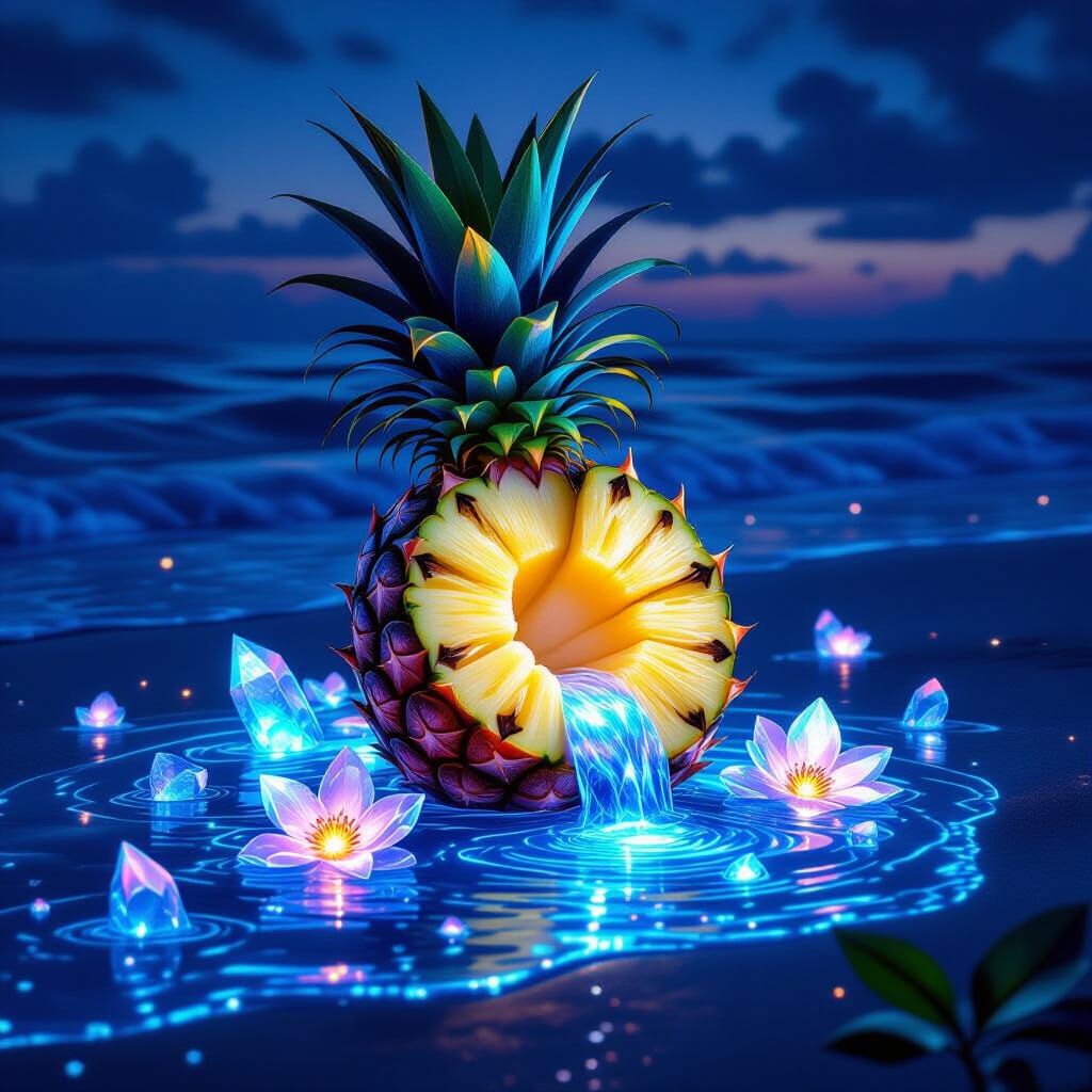 Magical Pineapple Ecosystem on Mystical Beach Twilight