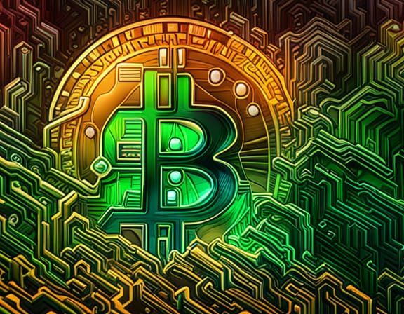 Bitcoin Logo Graffiti Art on Circuit Board