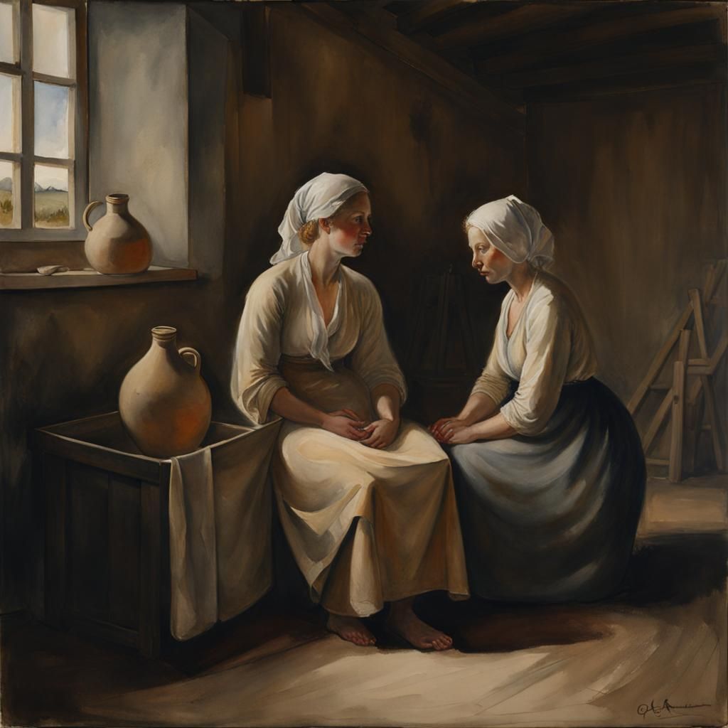 Women at Farm in Watercolor Style