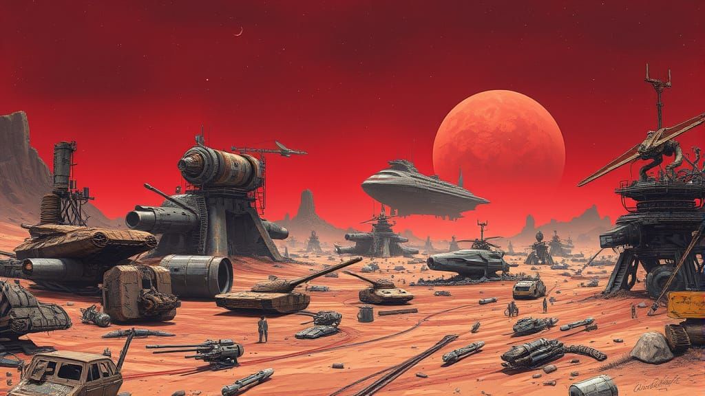 Futuristic Space Junkyard Landscape in Dystopian Cyberpunk S...