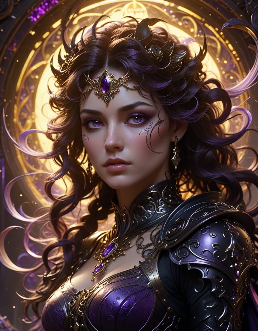 Art Nouveau Dark Fantasy Woman in Armor
