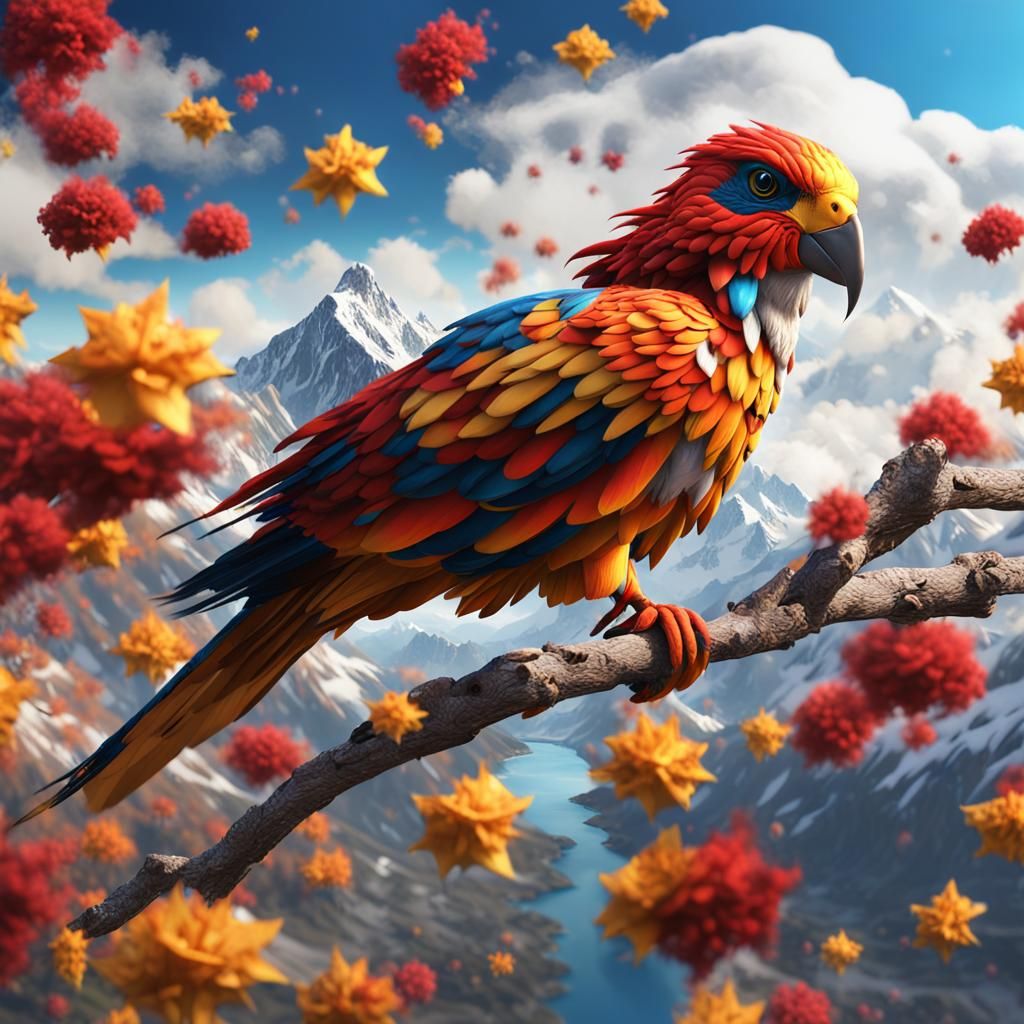 Colorful Kite Bird Soaring Above Snowy Mountains