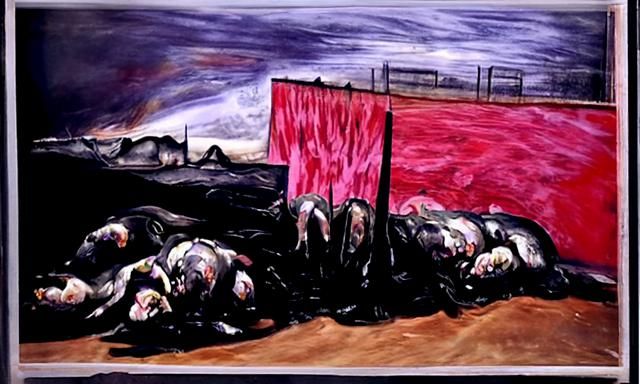 Apocalyptic Landscape of Corpses in Bacon Style