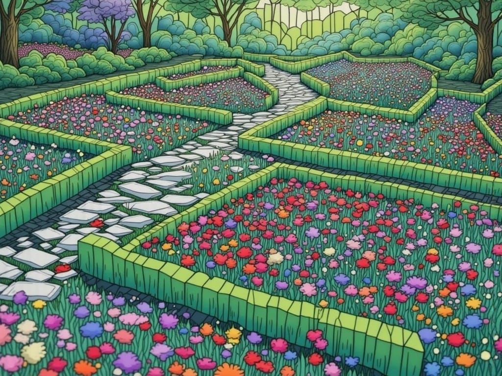 Surreal Dreamscapes of a Whimsical Geometric Garden