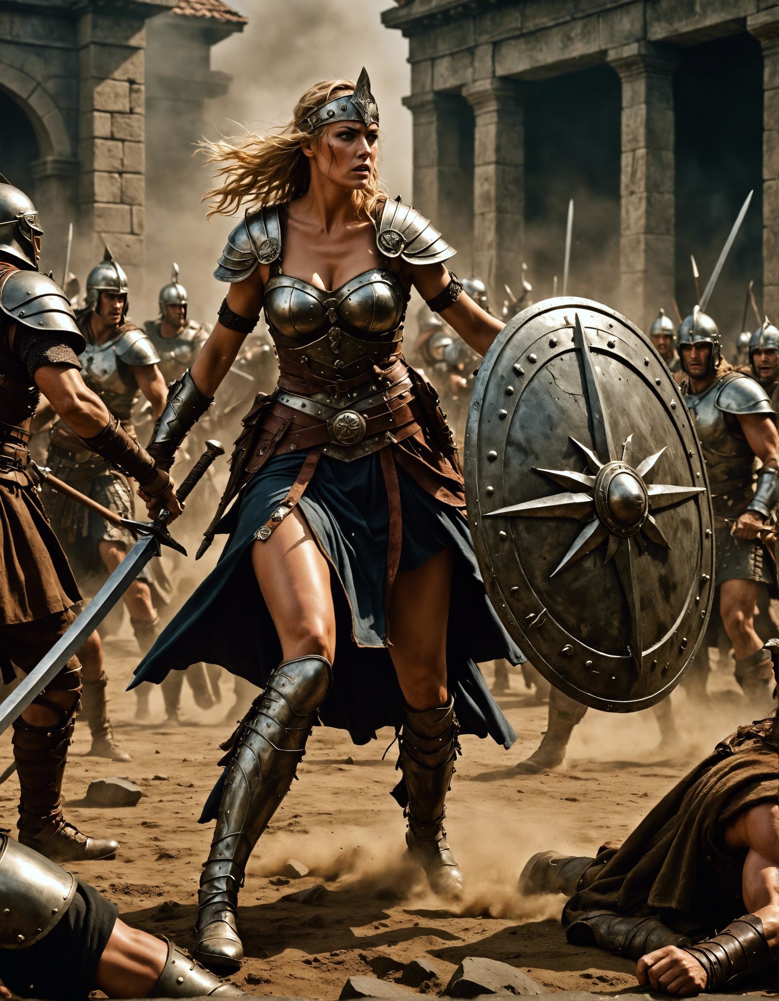 Germanic warrior woman Thusnelda fighting Romans