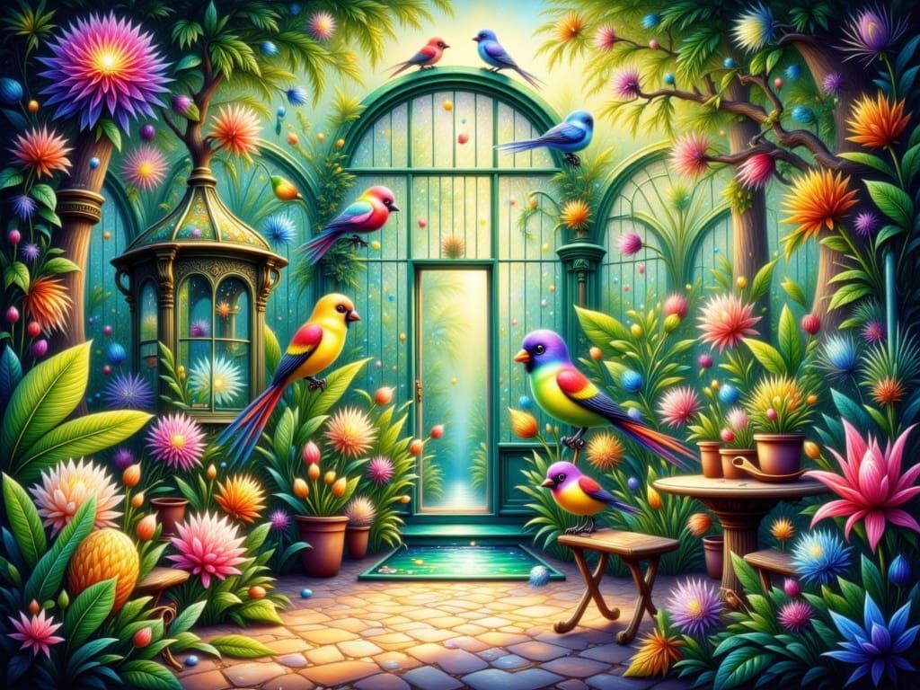 Greenhouse with birds 4