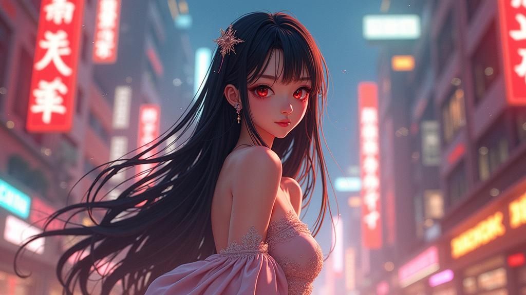 Androgynous Goddess Merges in Cyberpunk Anime Style