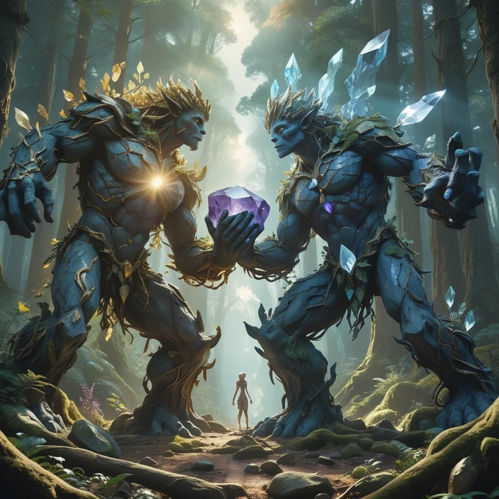 Ancient Forest Guardians in Warm, Golden Light