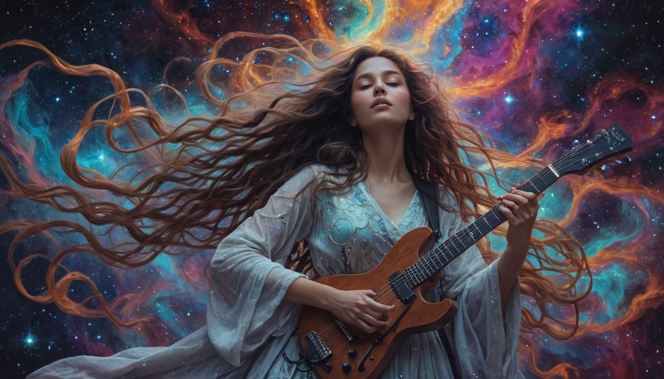 Ethereal Woman Connected to Cosmic Network