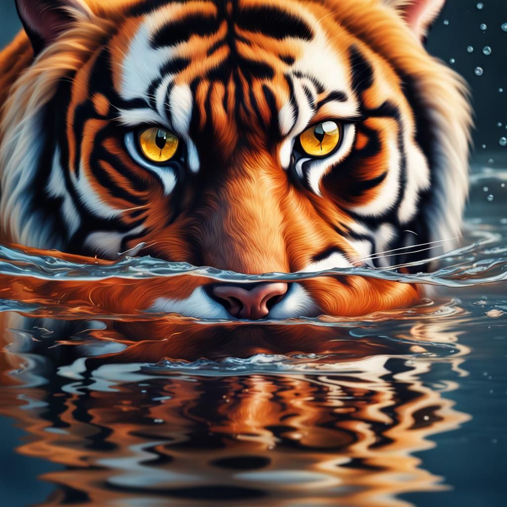 Hyperrealistic Tiger Eye Reflection Splash Art