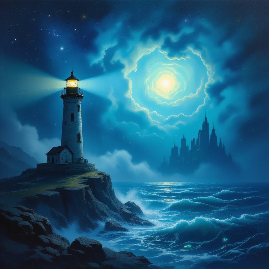 Cosmic Lighthouse Over Turbulent Ocean, Revealing Ancient Ci...