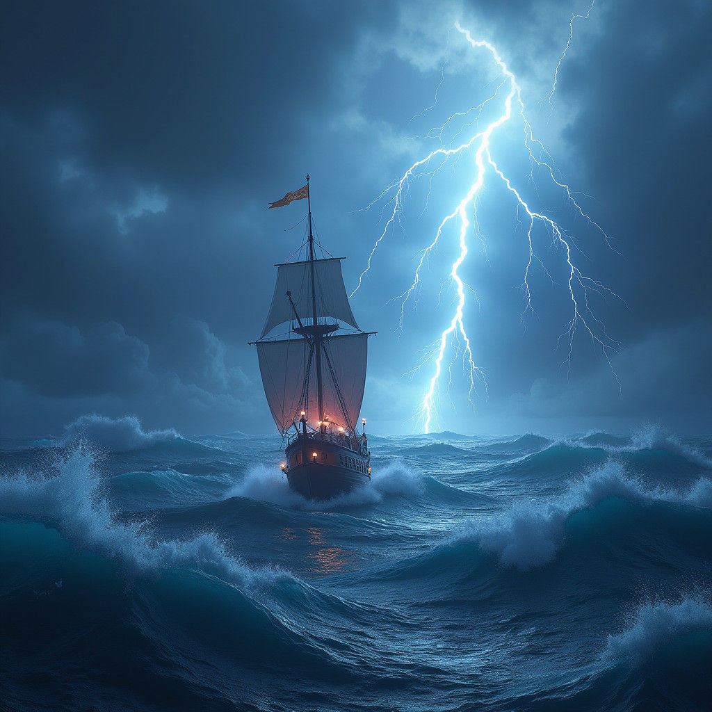 Sailing Ship in Storm: Detailed Matte Painting