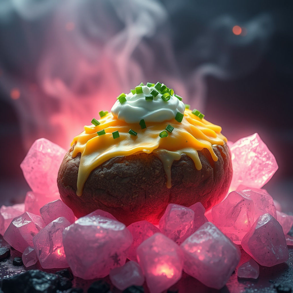 Majestic Baked Potato with Magic Rocks in Sci-Fi Style