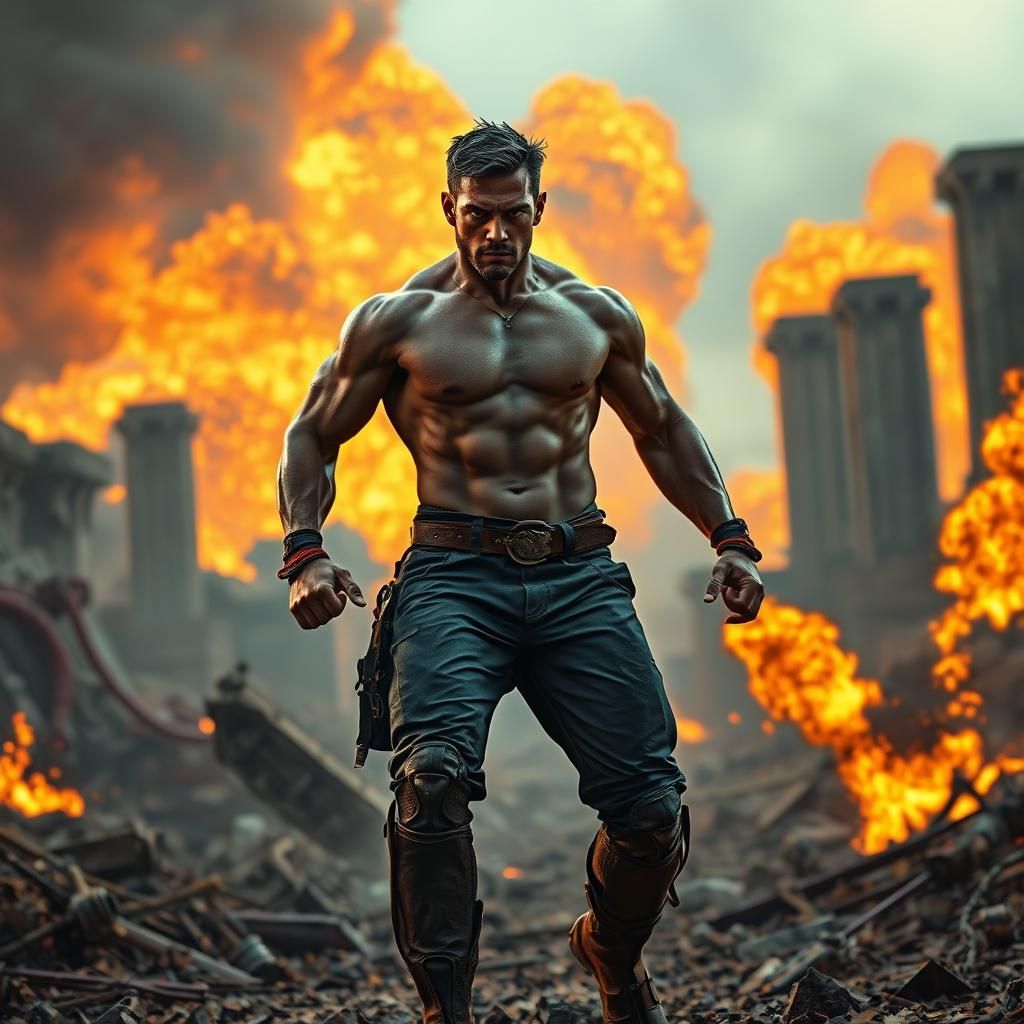 Rugged Action Hero in War-Torn Realm