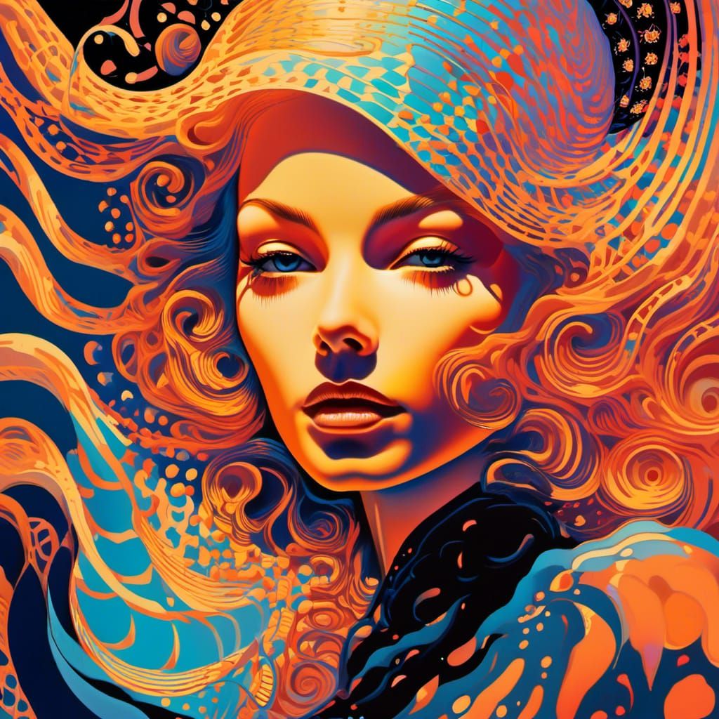 Mystical Woman in Surreal Pop Art Dreamscape