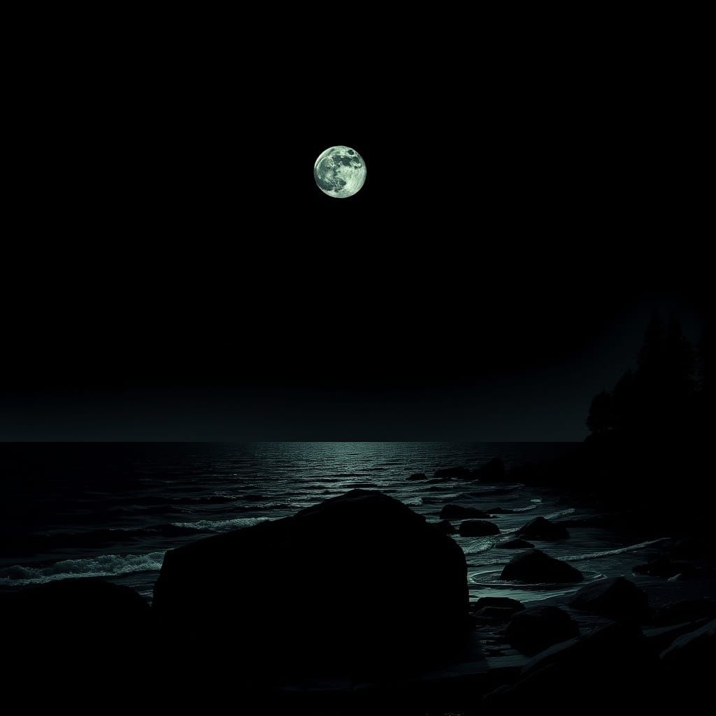Dark Moonless Night Seascape in Graphic Style