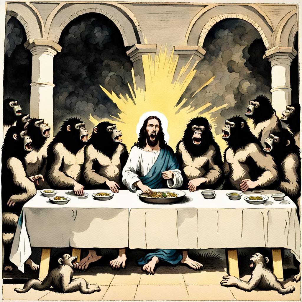 18th Century Etching: Jesus and Gorillas