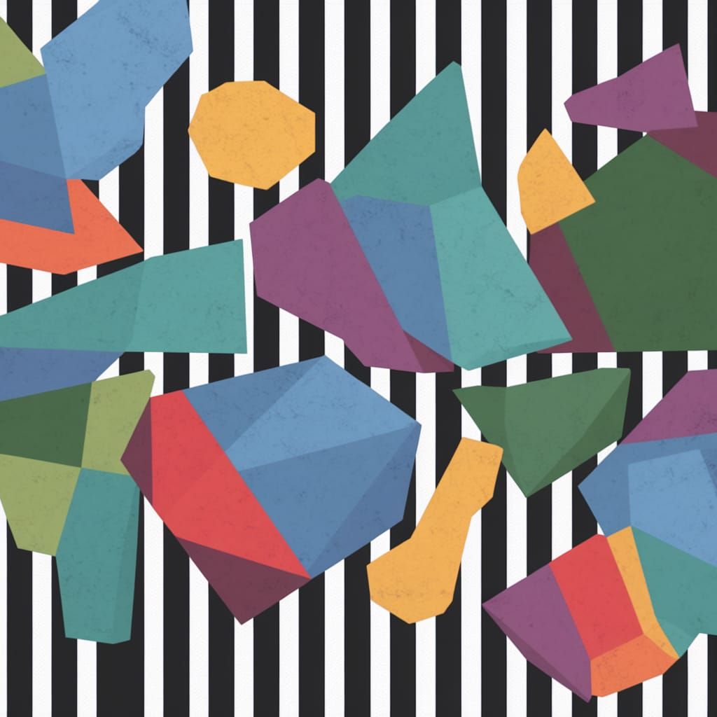 Abstract Fragmented Shapes in Striped Composition