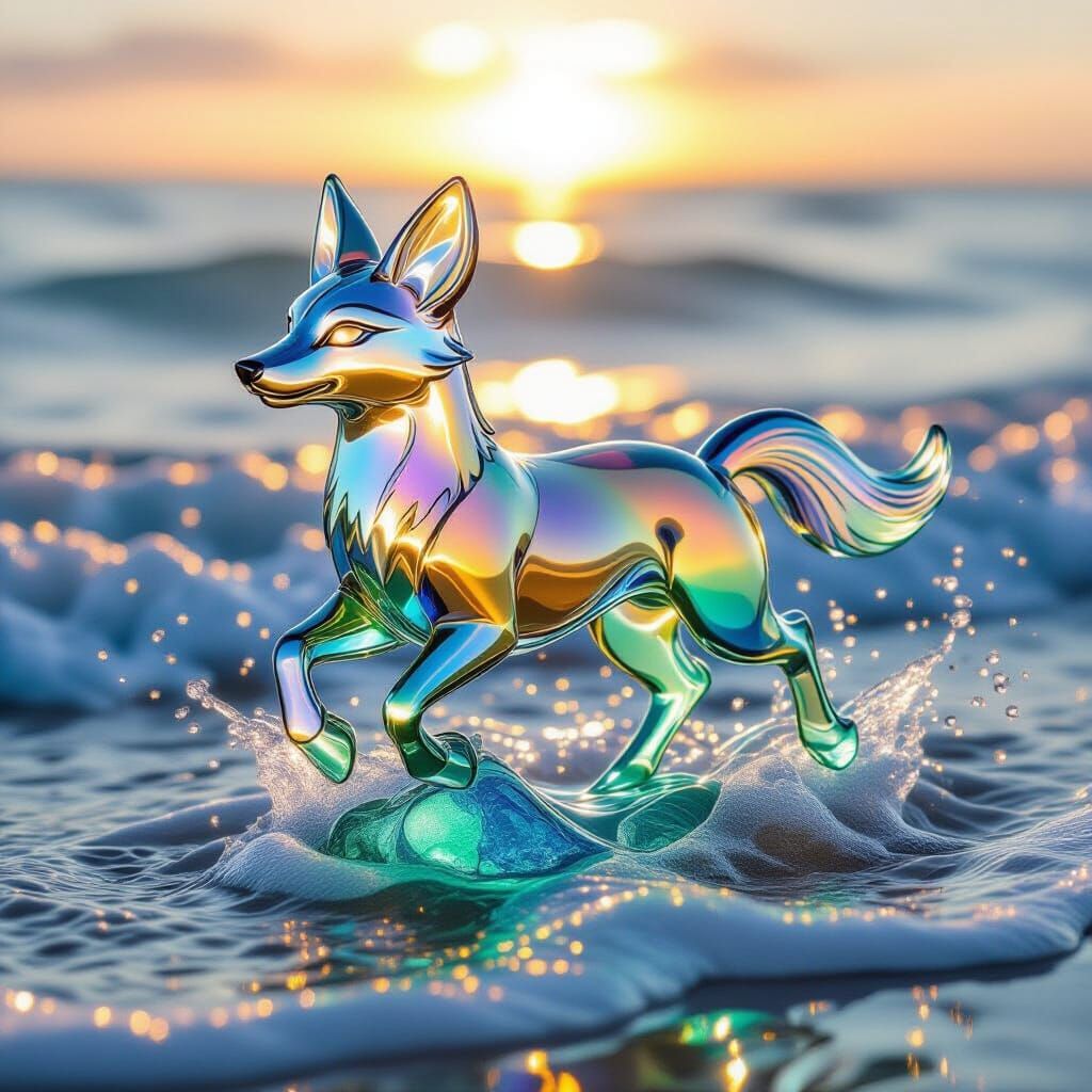 Sea Glass Vixen Sculpture in Dynamic Pose