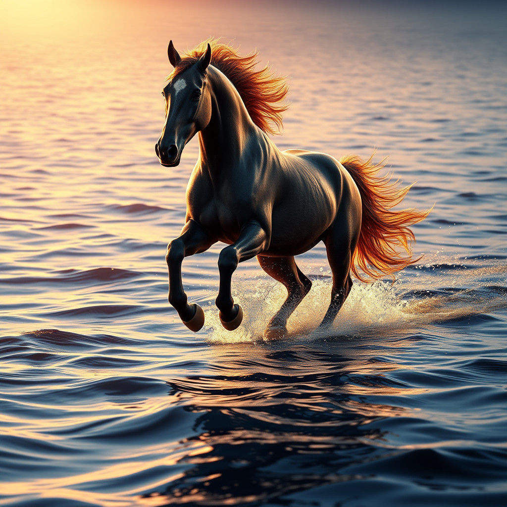 Majestic Horse Defying Gravity on Rippling Water's Surface