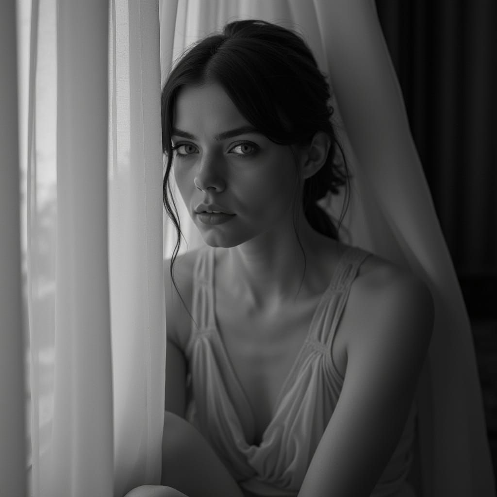 Film Noir Portrait: Eyes Through a Curtain