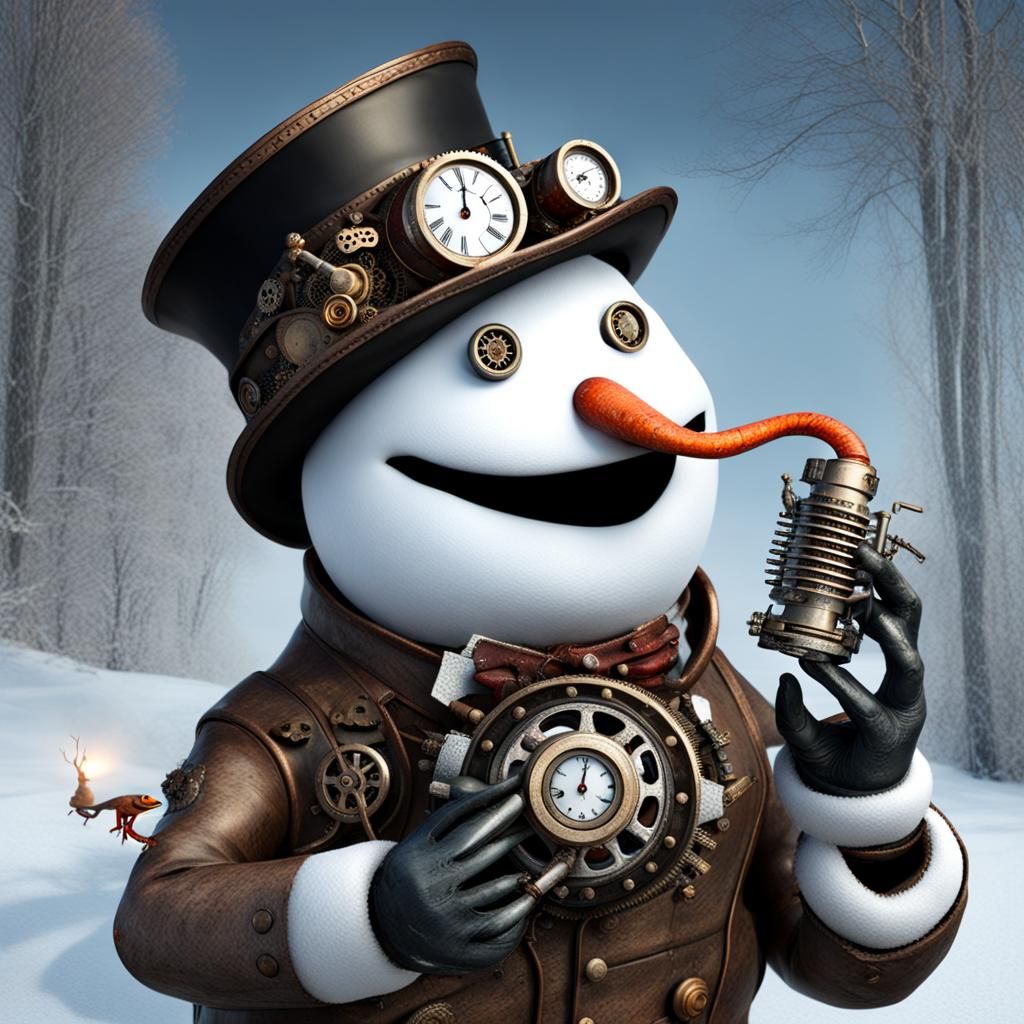 Steampunk Snowman's Unusual Meal