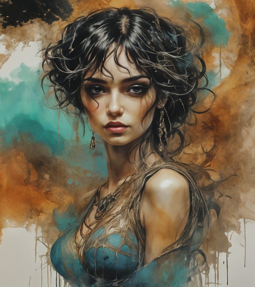 Eastern Indian Woman Portrait in Oil Painting Style