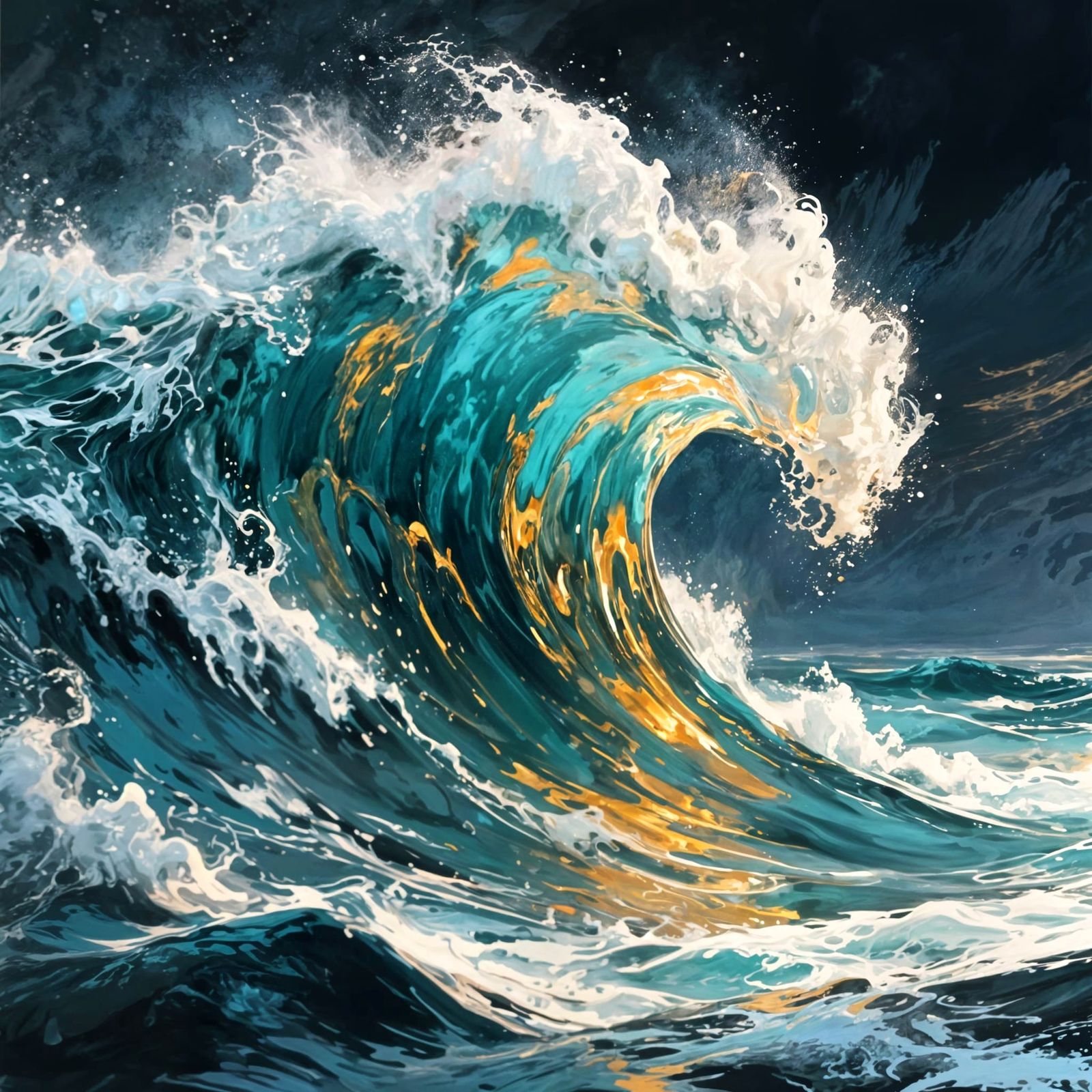 Massive Ocean Wave in Painterly Ink Wash Style