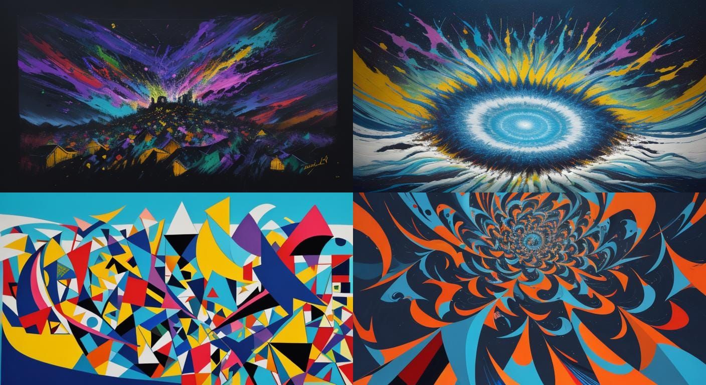 Neighbor's Downfall: Birds Triumph in Abstract Art Style