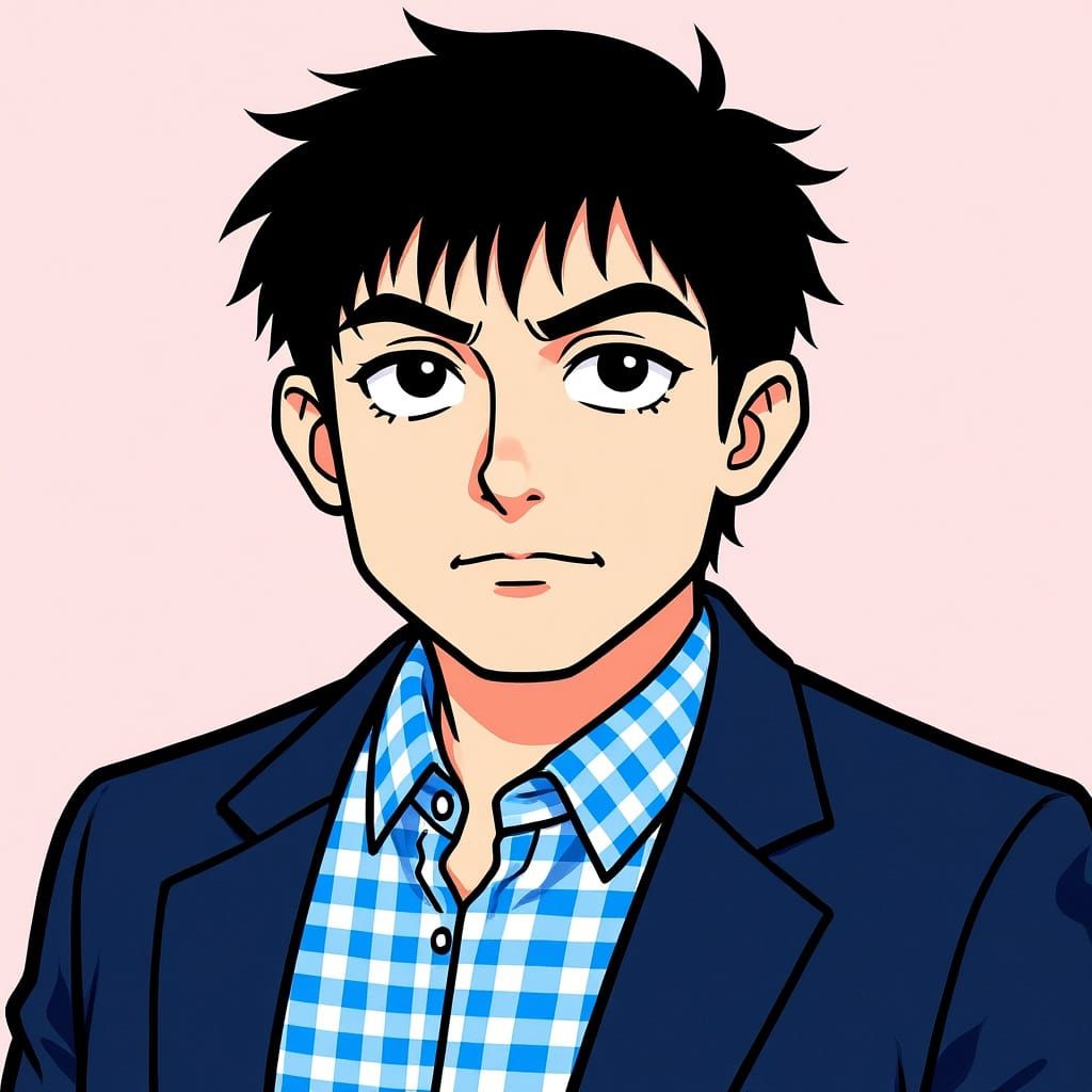 Comic Book Caricature of a Man in Blue Blazer