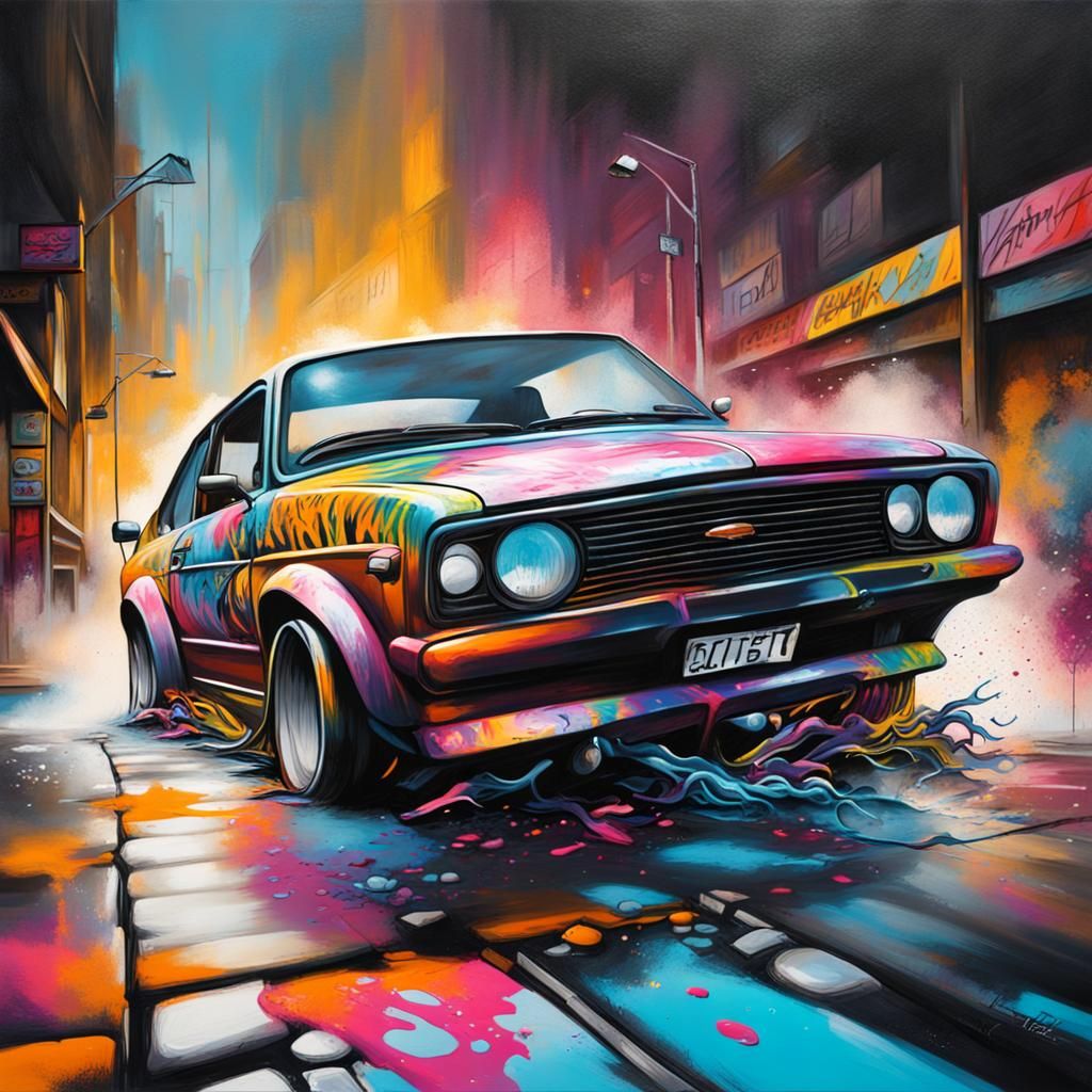 Night Drift Race in Graffiti Splash Art Style