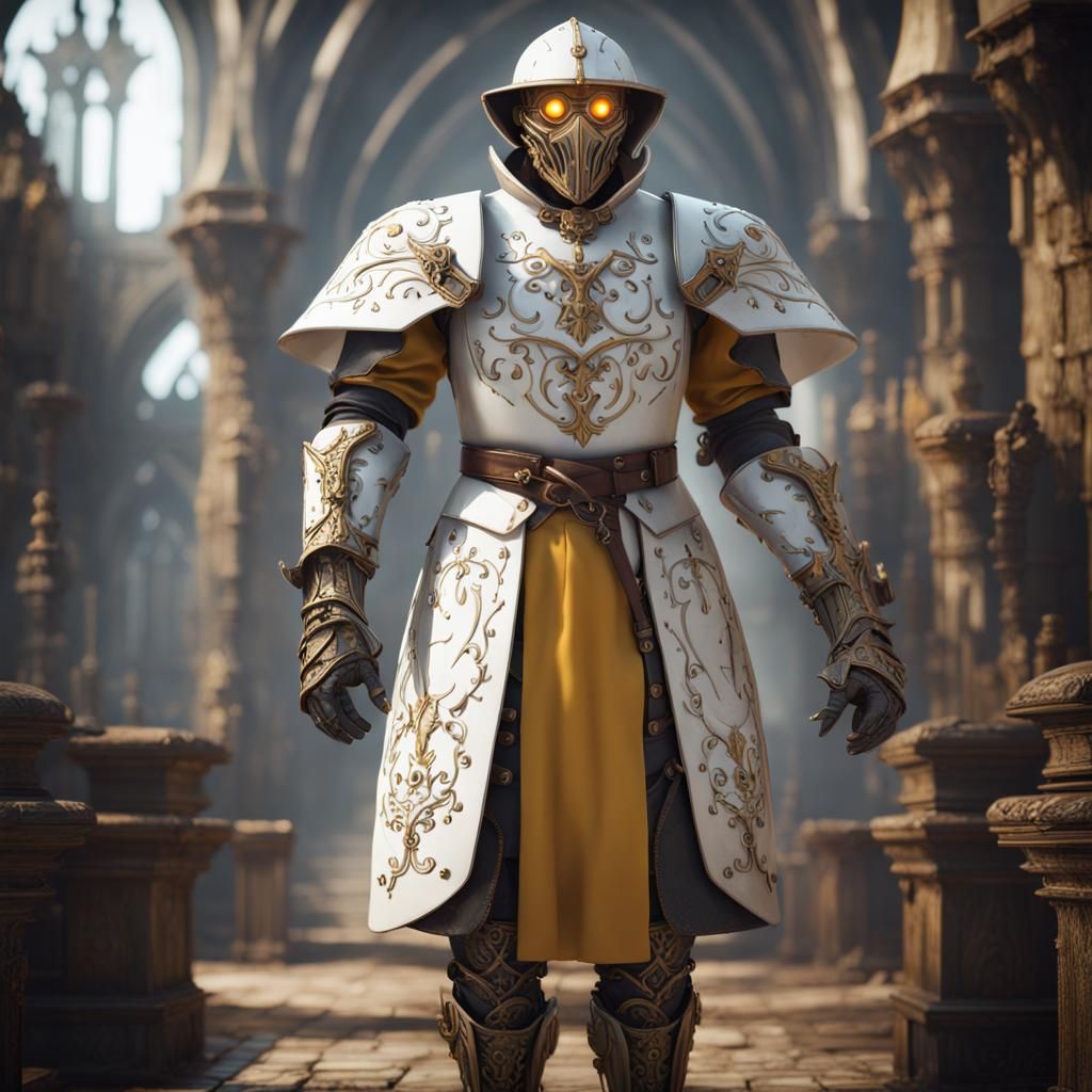 White Iron Automaton Cleric in Detailed Matte Painting