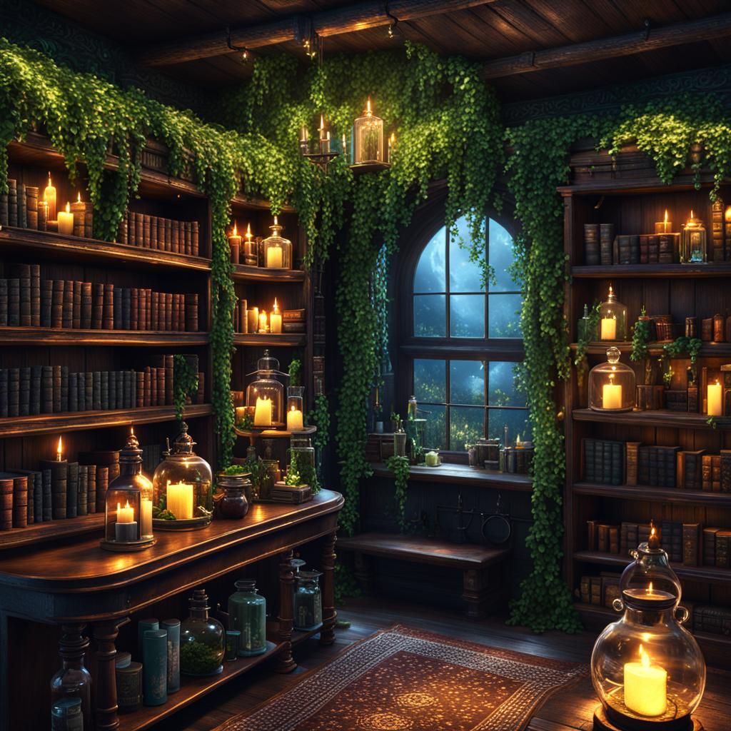 Fantastical Apothecary with Fairy Lights, Detailed Matte Pai...