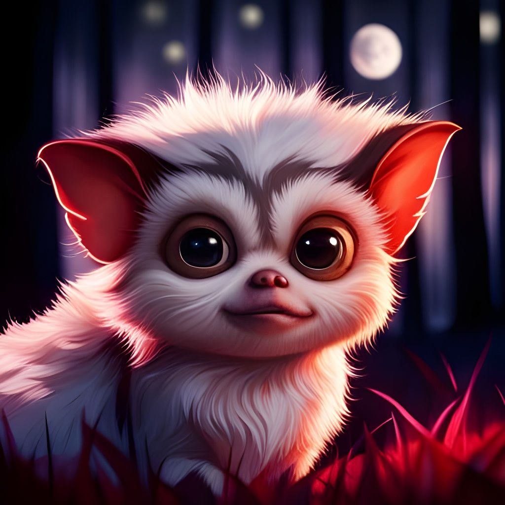 Adorable Gizmo in Moonlit Forest: 3D Render