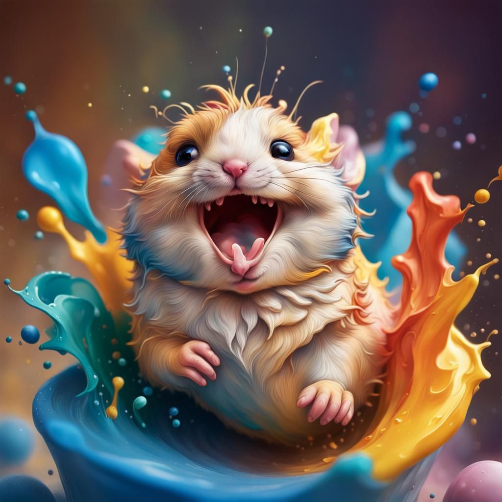 Hyperrealistic Hamster Celebrates Happy Event in Splash Art