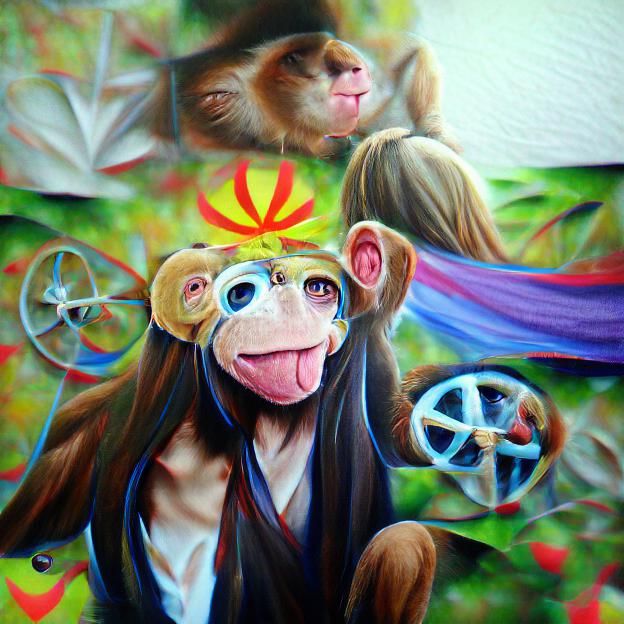 Hyperrealistic Hippie Monkey Oil Painting in Anime Style